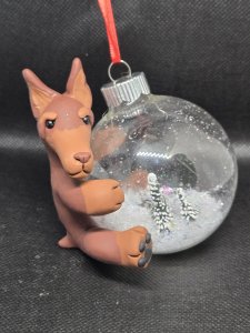 Brown Doberman Pincher Snow Globe Christmas Ornament ~ Bubaloo's Art