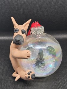 Fawn Great Dane Dog Snow Globe Christmas Ornament ~ Bubaloo's Art