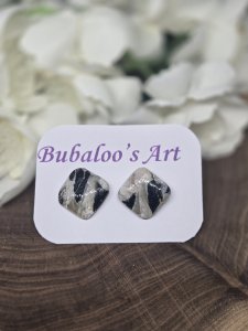 Tan, Black and Gold Polymer Clay Stud Earrings A70