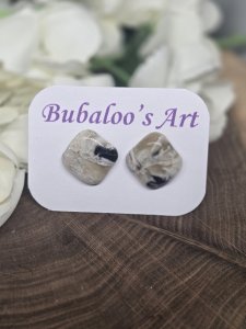 Tan, Black and Gold Polymer Clay Stud Earrings A71