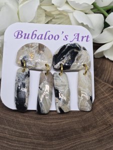 Tan, Black and Gold Polymer Clay Chime Earrings A72