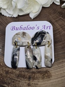 Tan, Black and Gold Polymer Clay Chime Earrings A72