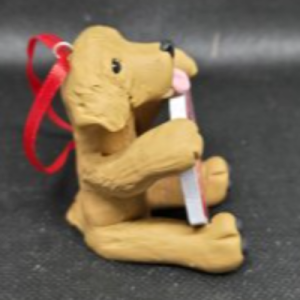 Golden Retriever Dog Holding a Santa Please STOP Here Sign Ornament ~ Bubaloo's Art