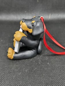 Rotti, Rottweiler Dog Holding a Santa Please STOP Here Sign Ornament ~ Bubaloo's Art