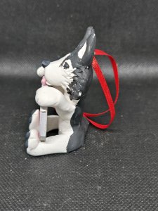 Siberian Husky Dog Holding a Santa Please STOP Here Sign Ornament ~ Bubaloo's Art