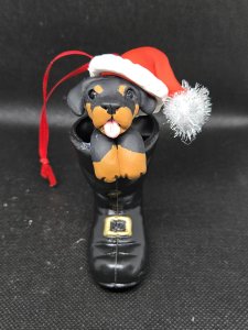 Personalized Rotti Rottweiler Dog in Santa's Boot Ornament ~ Bubaloo's Art
