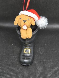 Personalized Golden Retriever Dog in Santa's Boot Ornament ~ Bubaloo's Art