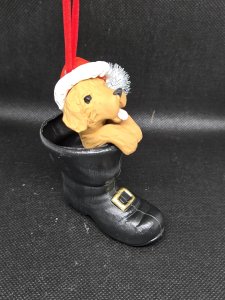 Personalized Golden Retriever Dog in Santa's Boot Ornament ~ Bubaloo's Art