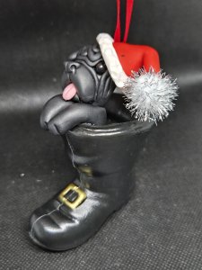Personalized Pug Dog in Santa's Boot Ornament ~ Bubaloo's Art