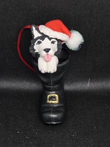 Personalized Siberian Husky Dog in Santa's Boot Ornament ~ Bubaloo's Art