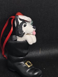 Personalized Siberian Husky Dog in Santa's Boot Ornament ~ Bubaloo's Art
