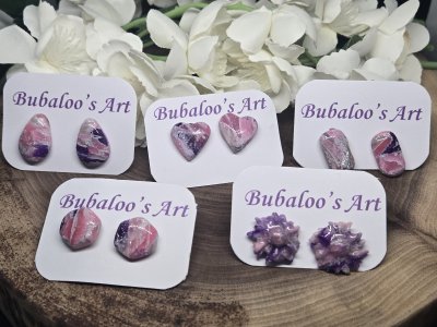 Purple & Pink Polymer Clay Stud Earrings ~ Bubaloo's Art A51