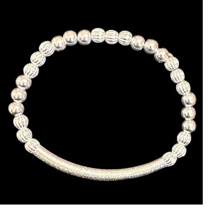 Sterling silver 5mm beaded bracelet with sterling silver bar.