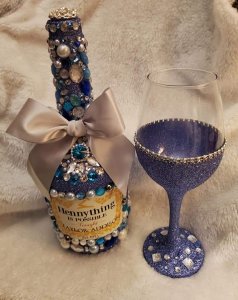 Beautiful Birthday Bling Bottles - Personalized w/ wine glass