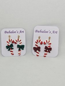 Winter, Christmas Candy Cane Earrings ~ Bubaloo's Art
