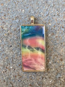 Rectangle Teal, Peach and Gold Necklace