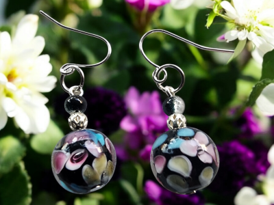 Handmade Dangle Earring Glass Bead Jewelry Spring Accessory Unique Gift for Her Woman Everyday Silver Plated Colorful Bohemian Floral