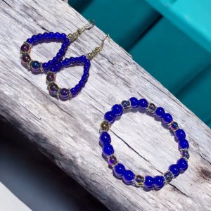 Cobalt Blue Glass Bracelet and Earring Set