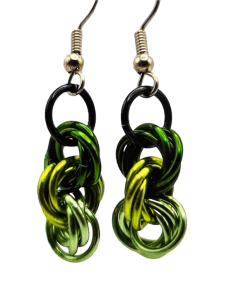 Green on Green Love Knot Jump Ring Earrings