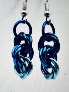Blue Love Knot Aluminum Jump Ring Earrings