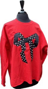 Sweatshirt, red w/ black and white polka dot ribbon bow, adult large
