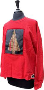 Size medium, red sweatshirt, handmade Christmas appliqué