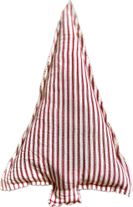 Christmas Pillow, red cotton ticking, approx 18” x12 “