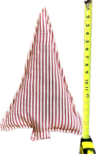 Christmas Pillow, red cotton ticking, approx 18” x12 “