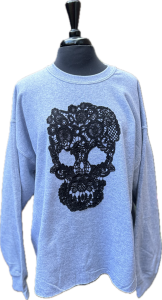 Skull sweatshirt black on gray.  Adult XL