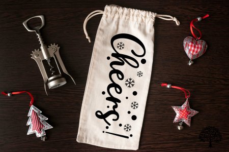 Handmade Canvas Wine Bag, Wine Holder, Cheers Design, Gift for Wine Lovers