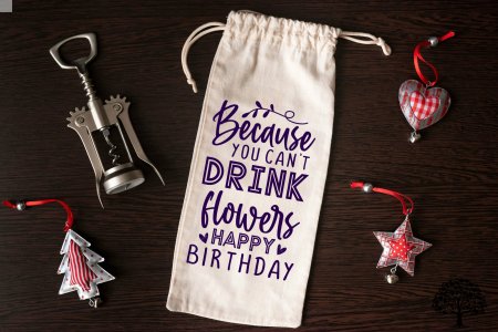 Handmade Canvas Wine Bag, Wine Holder, Birthday Design, Gift for Wine Lovers