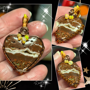 Ocean Jasper Heart w/ Ethiopian Welo Opals