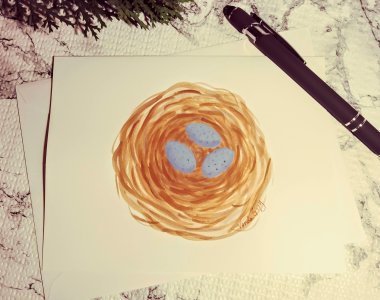 Greeting card, hand painted cards, bird nest