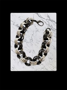 Vibrant Aluminum Black and Silver Jump Ring Bracelet