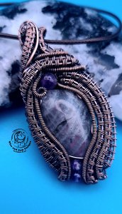 Purple Labradorite w Amethyst Copper Wire Wrapped Pendant