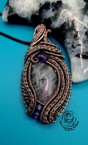 Purple Labradorite w Amethyst Copper Wire Wrapped Pendant