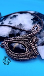 Blue Iron Tiger Eye Copper Wire Wrapped Pendant