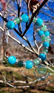 Amazonite + Fluorite Flower Silver Bracelet