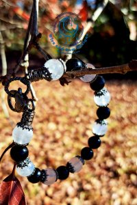 Moonstone + Black Onyx Gunmetal Bracelet