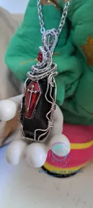 Black Onyx Coffin Stainless Steel Wire Wrapped Pendant