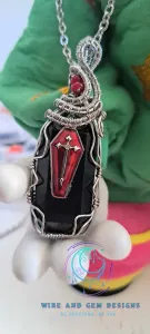 Black Onyx Coffin Stainless Steel Wire Wrapped Pendant
