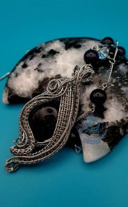 Blue Sunstone Stainless steel Wire Wrapped Pendant