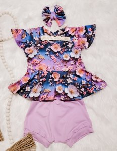 9-12 months Peplum, Bummies & Bow Set