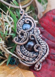 Snowflake Obsidian Hypersthene Copper Wire Wrapped Pendant