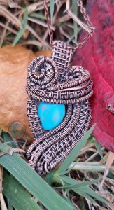 Synthetic Turquoise Copper Wire Wrapped Pendant