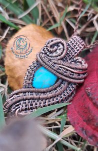 Synthetic Turquoise Copper Wire Wrapped Pendant