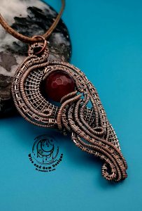 Red Onyx Copper Wire Wrapped Pendant