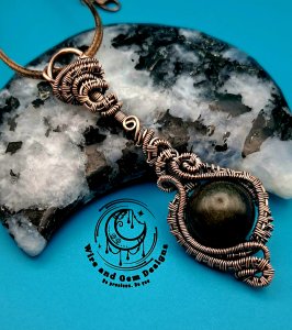 Golden Obsidian Copper Wire Wrapped Pendant