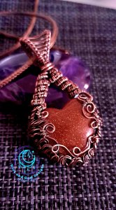Sunstone Heart Copper Wire Wrapped Pendant