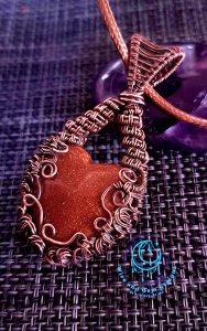 Sunstone Heart Copper Wire Wrapped Pendant